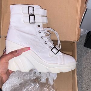 BRAND NEW White Platform/LaceUp Wedge Boots
